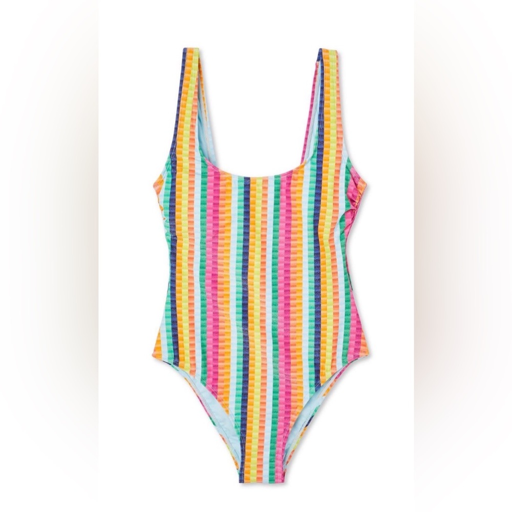 No Boundaries High Leg One Piece Swimsuit XS Rainbow Stripes Geometric Brand New